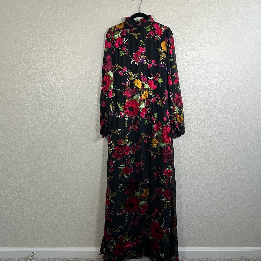 NWT Lulus Graceful Arrival Black Floral Burnout Backless Maxi Dress XL - Picture 4 of 12